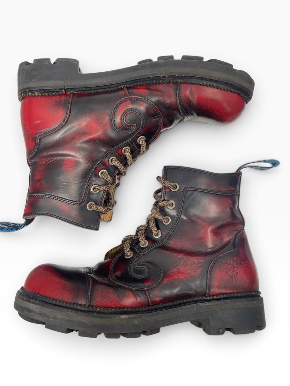 John Fluevog Cherry Derby Swirl Boots Size 9.5